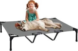 FIOCCO Elevated Dog Bed - Dog Cot with Chew Proof Mesh for X-Large Dogs, Waterproof Washable Raised Pet Bed, Portable Pet Bed for Outdoor Use, Dogs Cot Beds, Grey