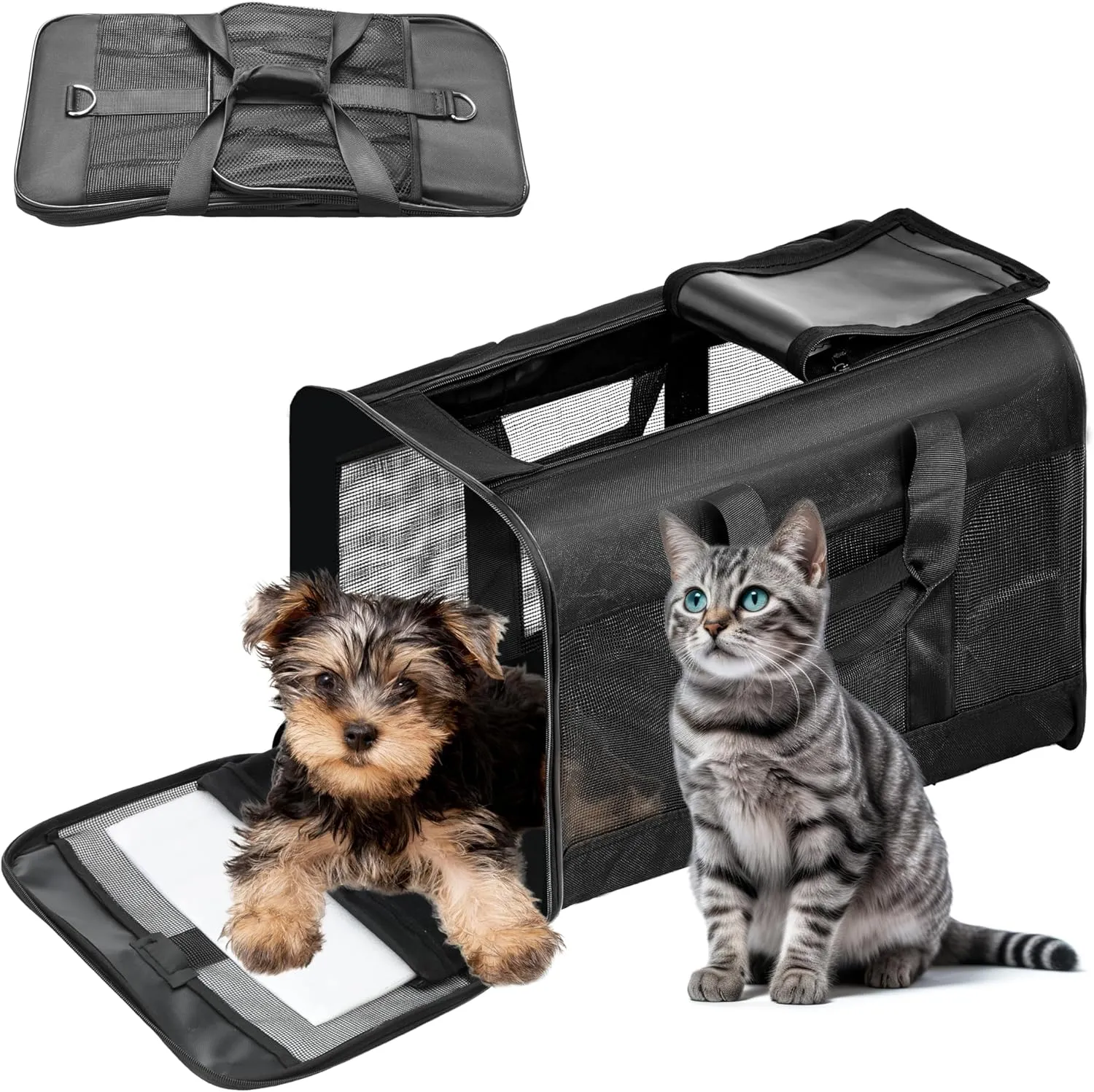 FluffyDream Pet Travel Carrier Soft Sided Portable Bag for Cats, Small Dogs, Kittens or Puppies, Collapsible, Durable, Airline Approved, Travel Friendly, Carry Your Pet with You Safely and Comfortably