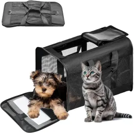 FluffyDream Pet Travel Carrier Soft Sided Portable Bag for Cats, Small Dogs, Kittens or Puppies, Collapsible, Durable, Airline Approved, Travel Friendly, Carry Your Pet with You Safely and Comfortably