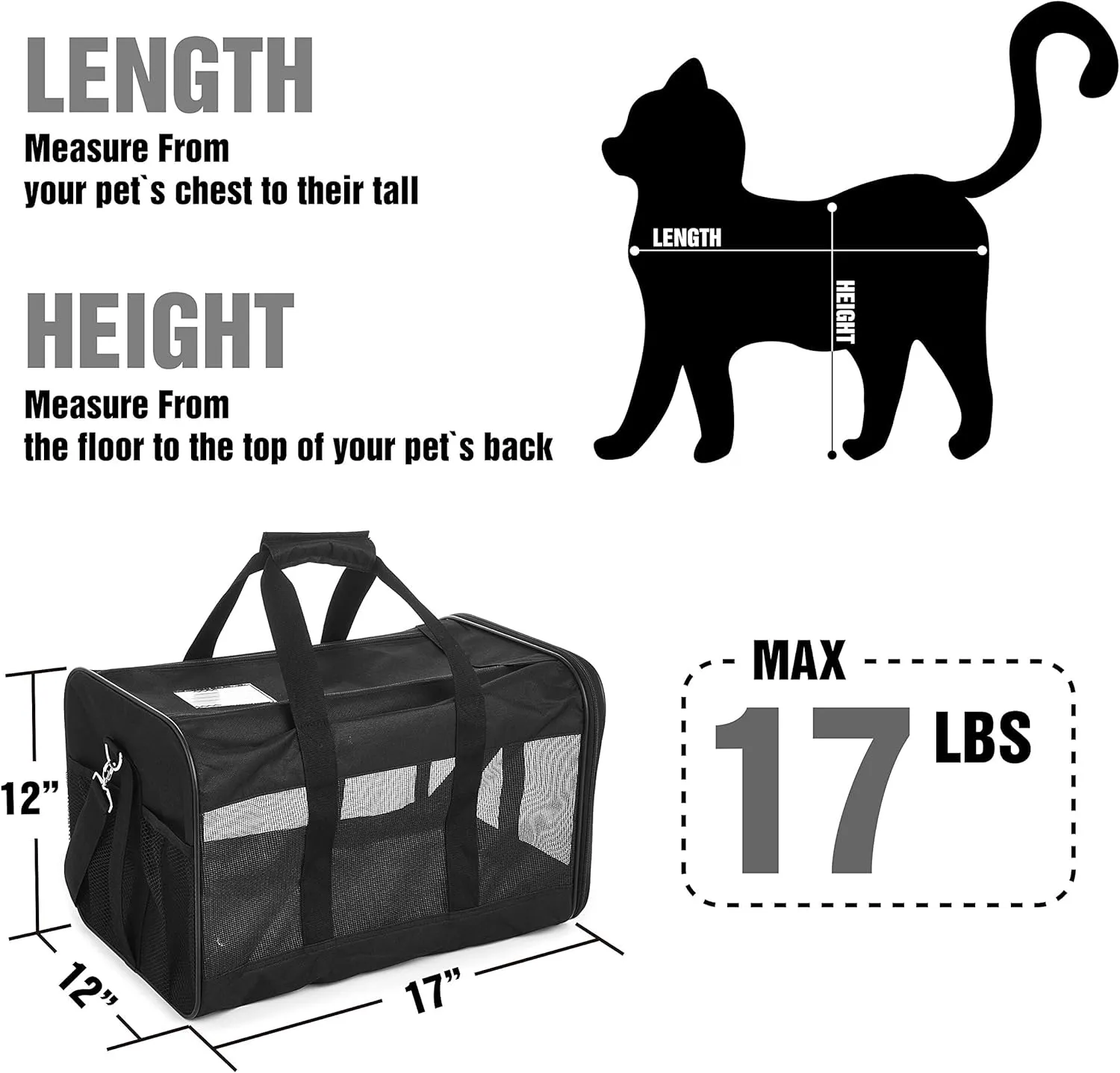 FluffyDream Pet Travel Carrier Soft Sided Portable Bag for Cats, Small Dogs, Kittens or Puppies, Collapsible, Durable, Airline Approved, Travel Friendly, Carry Your Pet with You Safely and Comfortably