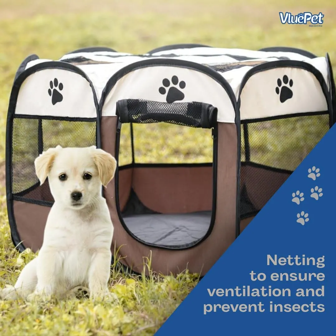 Foldable Pet Playpen, Safe Indoor & Outdoor Fun for Dogs & Cats, Portable Pet Tent with Removable Top Shade Cover, Durable, Lightweight, Multiple Access Points - Light Blue, Large