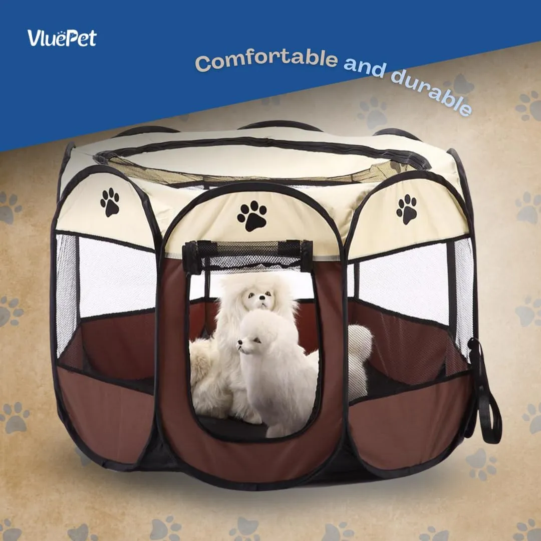 Foldable Pet Playpen, Safe Indoor & Outdoor Fun for Dogs & Cats, Portable Pet Tent with Removable Top Shade Cover, Durable, Lightweight, Multiple Access Points - Light Blue, Large