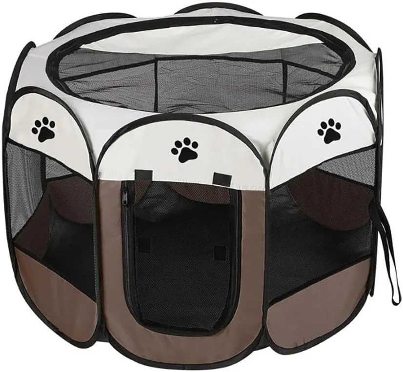 Foldable Pet Playpen, Safe Indoor & Outdoor Fun for Dogs & Cats, Portable Pet Tent with Removable Top Shade Cover, Durable, Lightweight, Multiple Access Points - Light Blue, Large