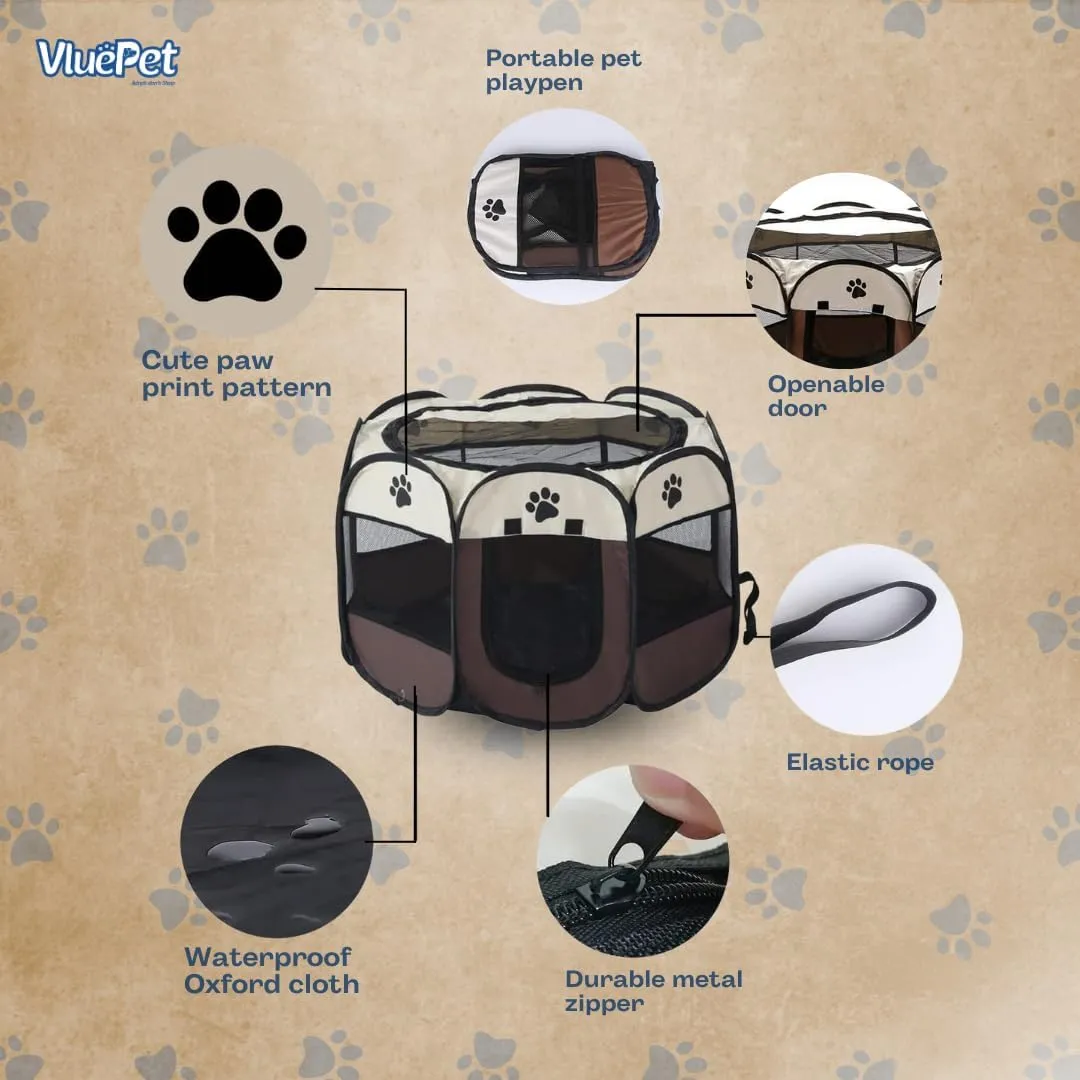 Foldable Pet Playpen, Safe Indoor & Outdoor Fun for Dogs & Cats, Portable Pet Tent with Removable Top Shade Cover, Durable, Lightweight, Multiple Access Points - Light Blue, Large