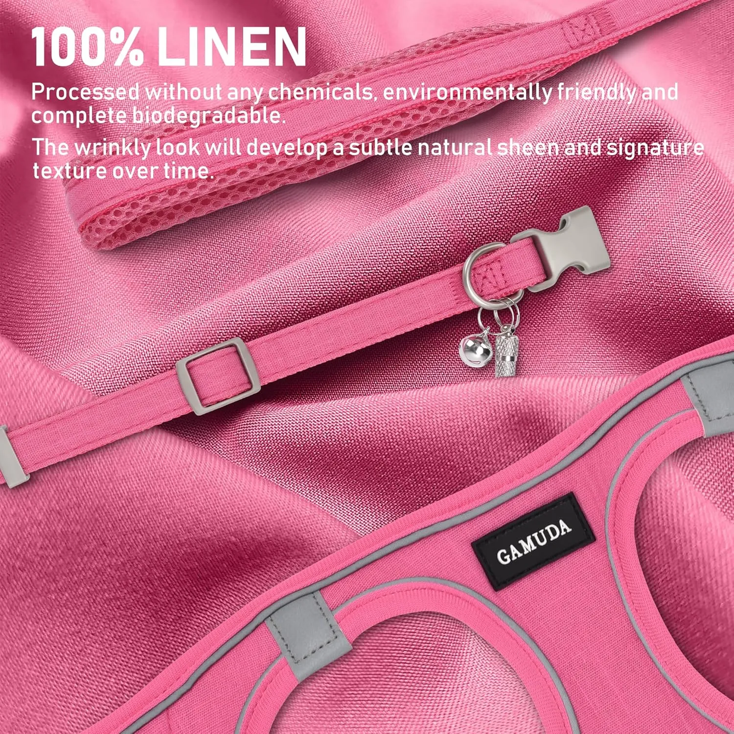 GAMUDA Small Pet Harness Collar and Leash Set, Step in No Chock No Pull Linen Fabric Soft Mesh Dog Vest Harnesses Reflective for Dogs Puppy Cats Kitten Rabbit (Pink, XL)