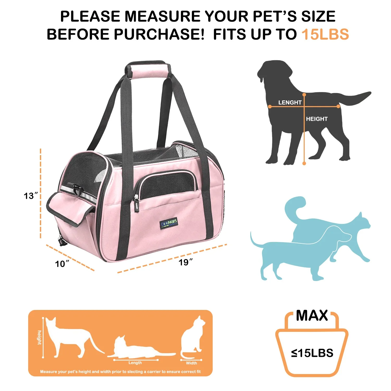 GOOPAWS Soft Sided Small Pet Carrier Comfort for Travel, Pink, 19"