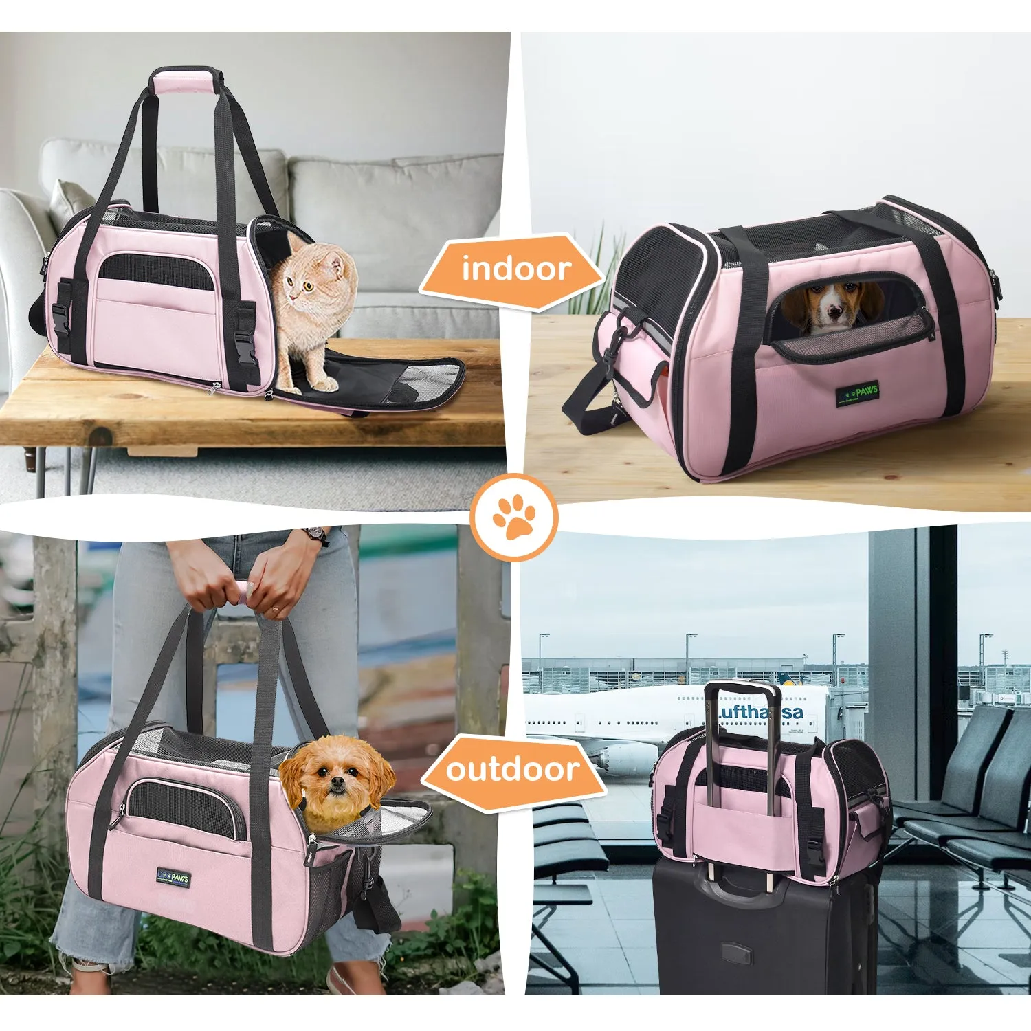 GOOPAWS Soft Sided Small Pet Carrier Comfort for Travel, Pink, 19"