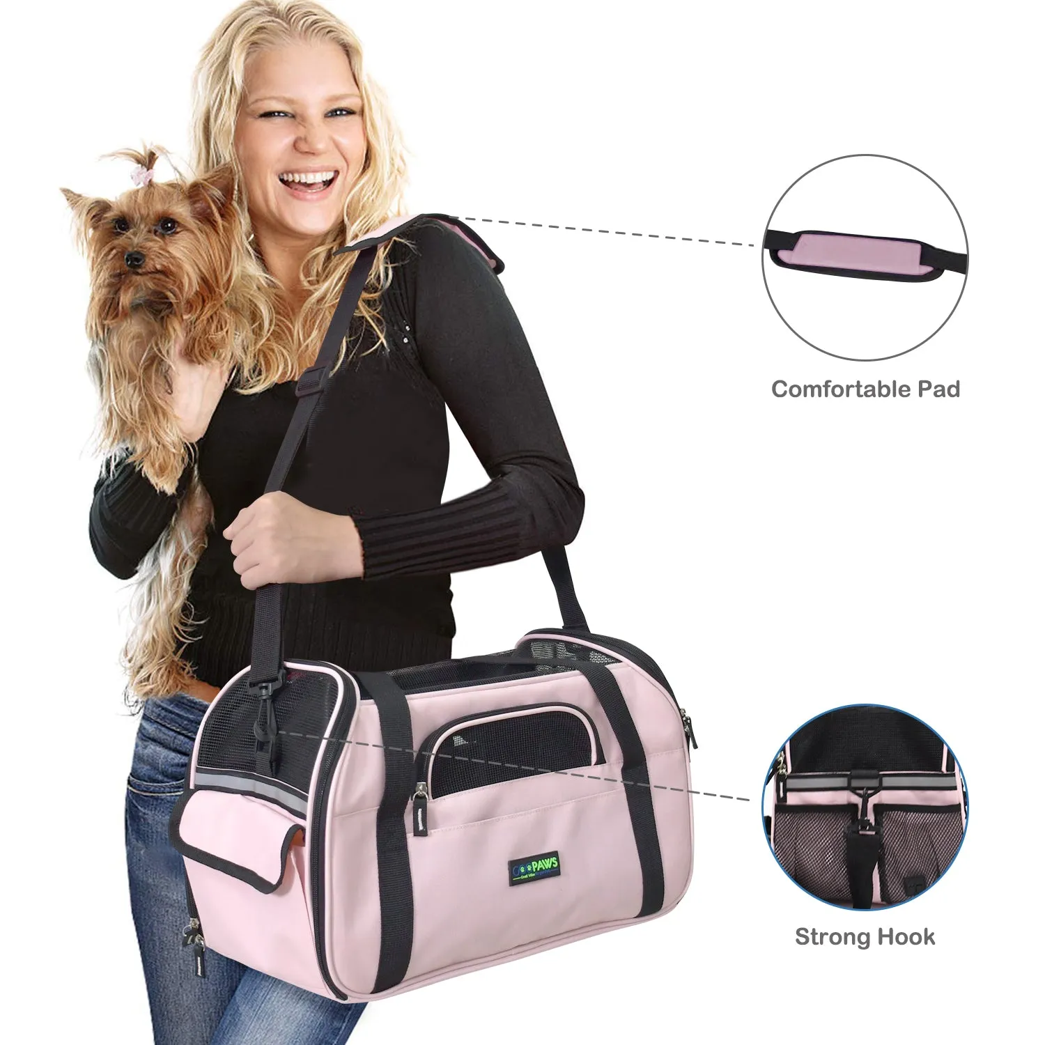 GOOPAWS Soft Sided Small Pet Carrier Comfort for Travel, Pink, 19"