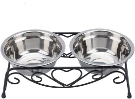 HURRISE Stainless Steel Dog Bowls, Set of 2, Double Dog Water and Food Bowls, Non-Slip Resin Station, for Small-Medium Dogs and Cats