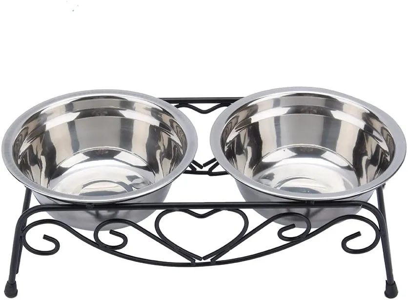 HURRISE Stainless Steel Dog Bowls, Set of 2, Double Dog Water and Food Bowls, Non-Slip Resin Station, for Small-Medium Dogs and Cats
