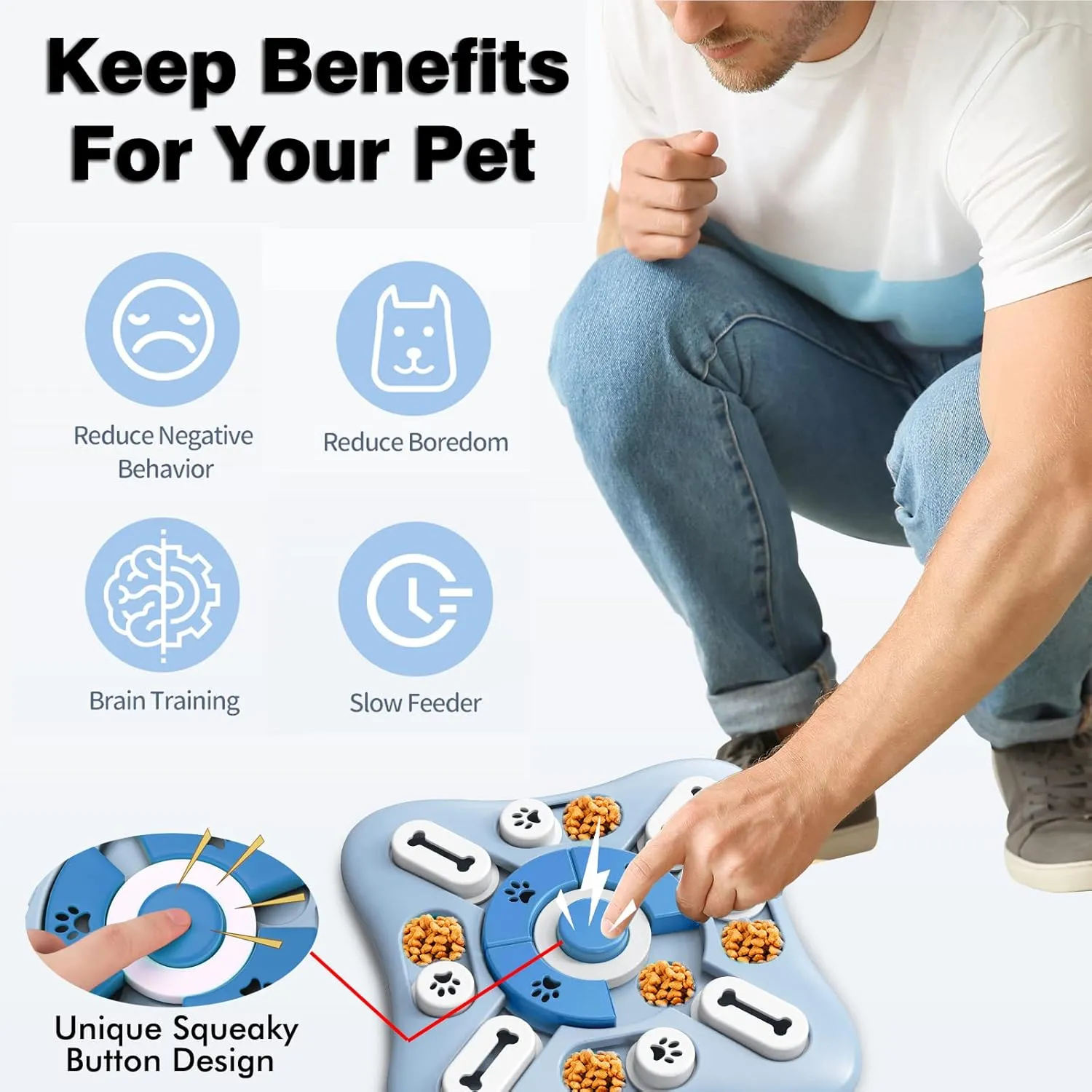 Interactive Dog Puzzle Toys - Enrichment & Mental Stimulation for Large, Medium & Small Dogs; Treat Dispensing Chew Toys for Puppy & Cats (Sky Blue)