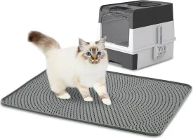 kathson Silicone Cat Litter Mat Litter Trapping Mat Washable Kitty Litter Box Rug Waterproof Urine Proof Cat Litter Catcher Mat for Floor 21 x 15 in (Gray)