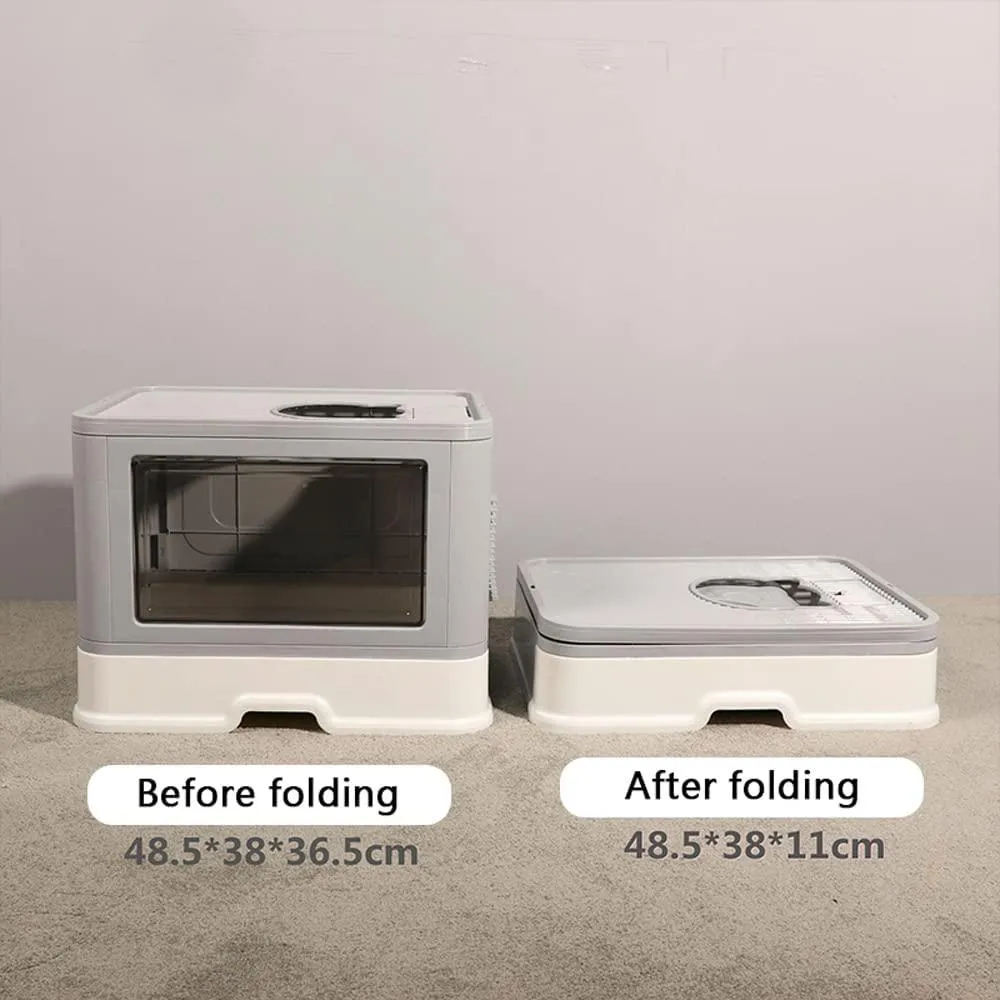 Large Foldable Cat Litter Box with Lid Kitty Potty Top Entry Anti-Splashing Cat Supplies with Pet Plastic Scoop Top Compartment