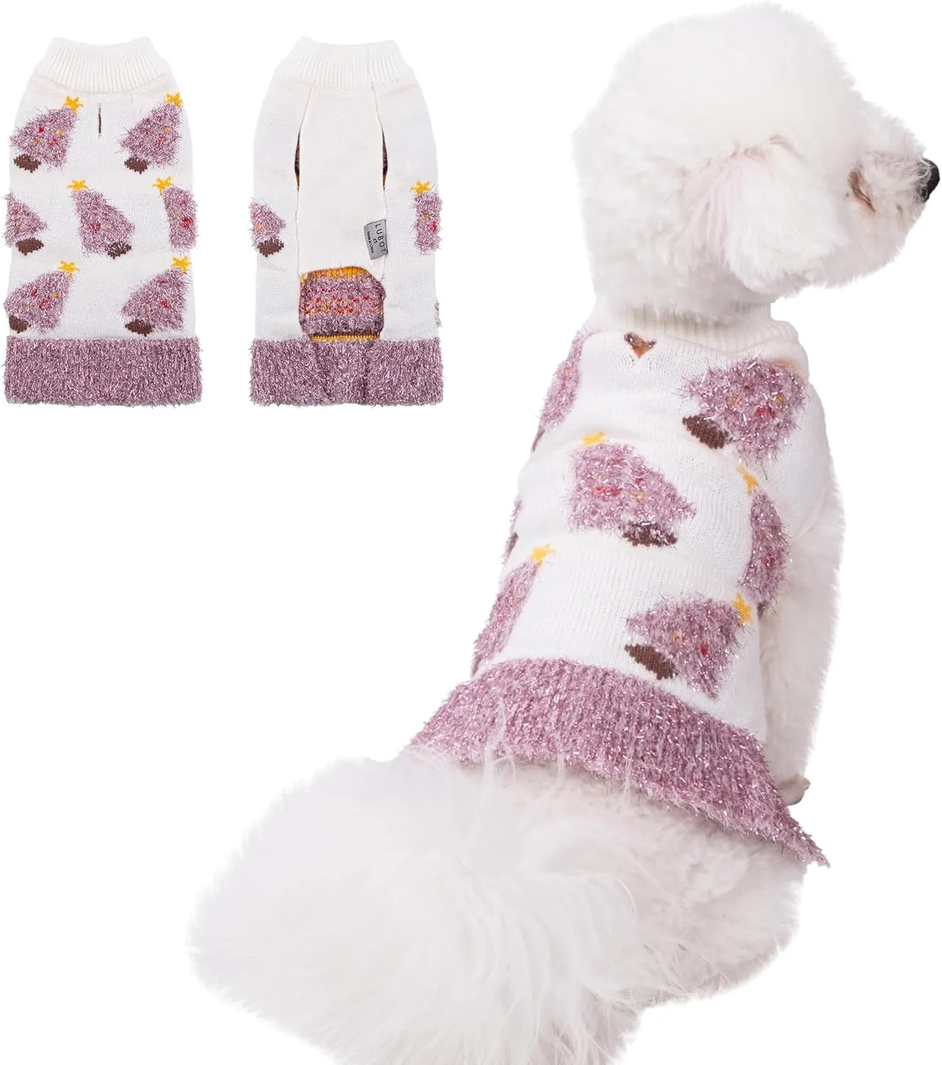 LUBOT New Ugly Christmas Sweaters for Puppy Cute Funny Wintertime and Holiday Parties Knitted Pullover Sweater Small Dog Pink&Purple Small