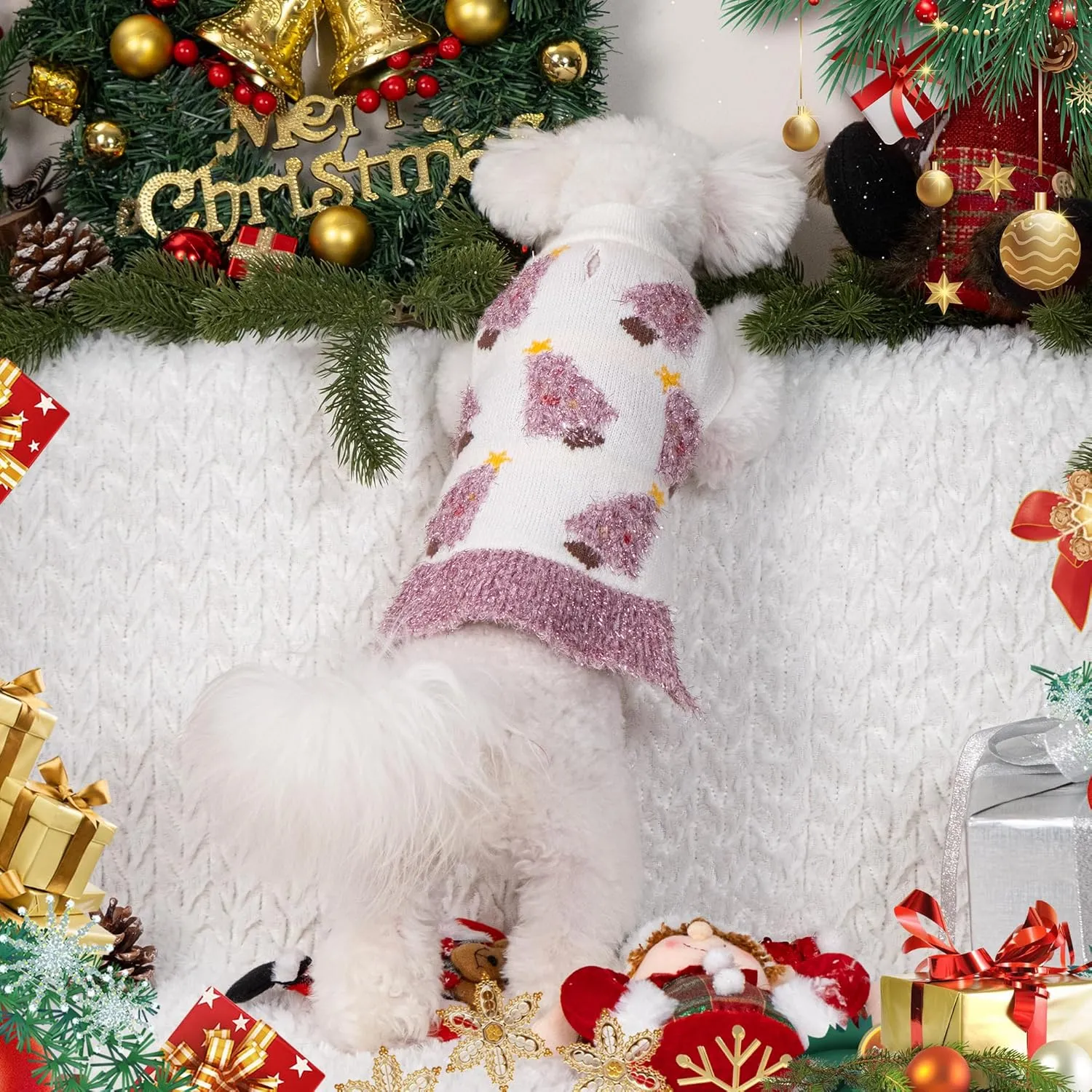 LUBOT New Ugly Christmas Sweaters for Puppy Cute Funny Wintertime and Holiday Parties Knitted Pullover Sweater Small Dog Pink&Purple Small