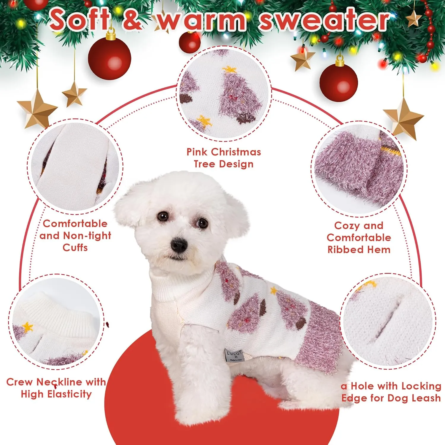 LUBOT New Ugly Christmas Sweaters for Puppy Cute Funny Wintertime and Holiday Parties Knitted Pullover Sweater Small Dog Pink&Purple Small
