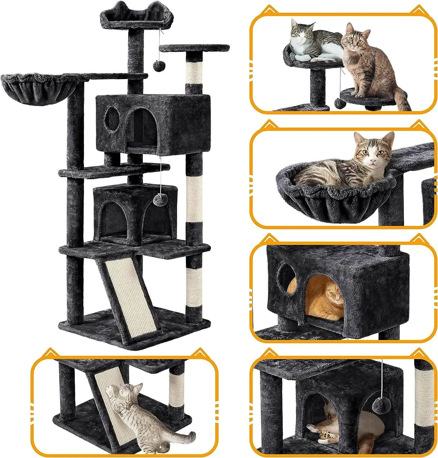 Multi-Level Cat Tree Tower | Large Cat Furniture with Sisal Posts & Condo | Stable Activity Center for Indoor Cats