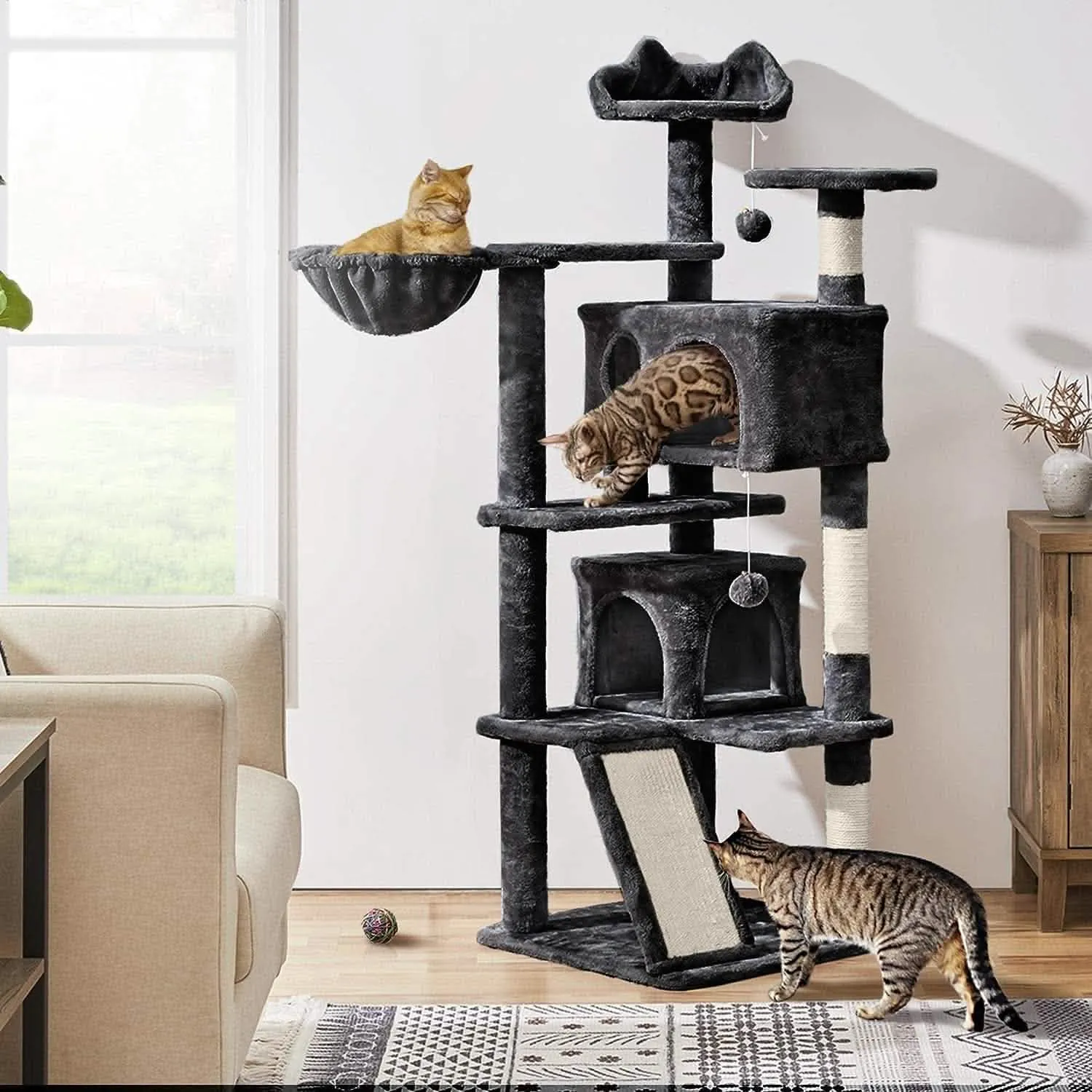 Multi-Level Cat Tree Tower | Large Cat Furniture with Sisal Posts & Condo | Stable Activity Center for Indoor Cats
