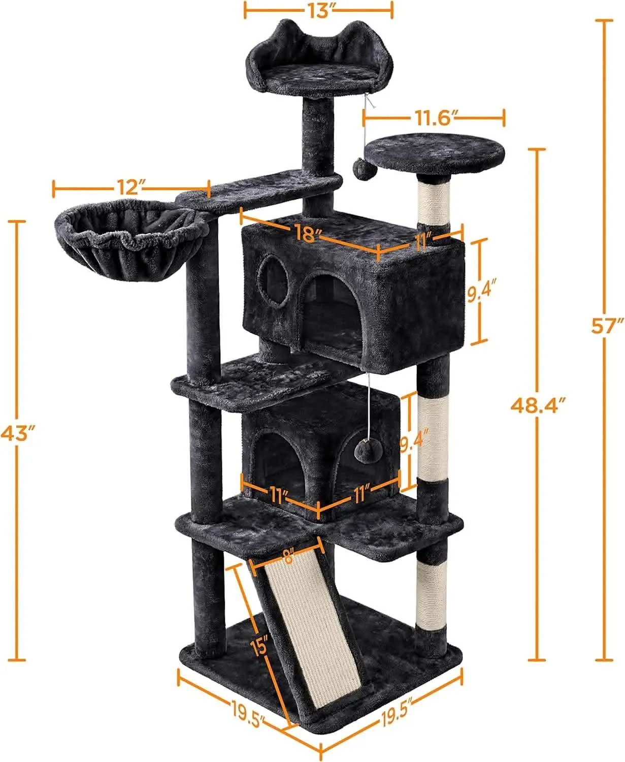 Multi-Level Cat Tree Tower | Large Cat Furniture with Sisal Posts & Condo | Stable Activity Center for Indoor Cats