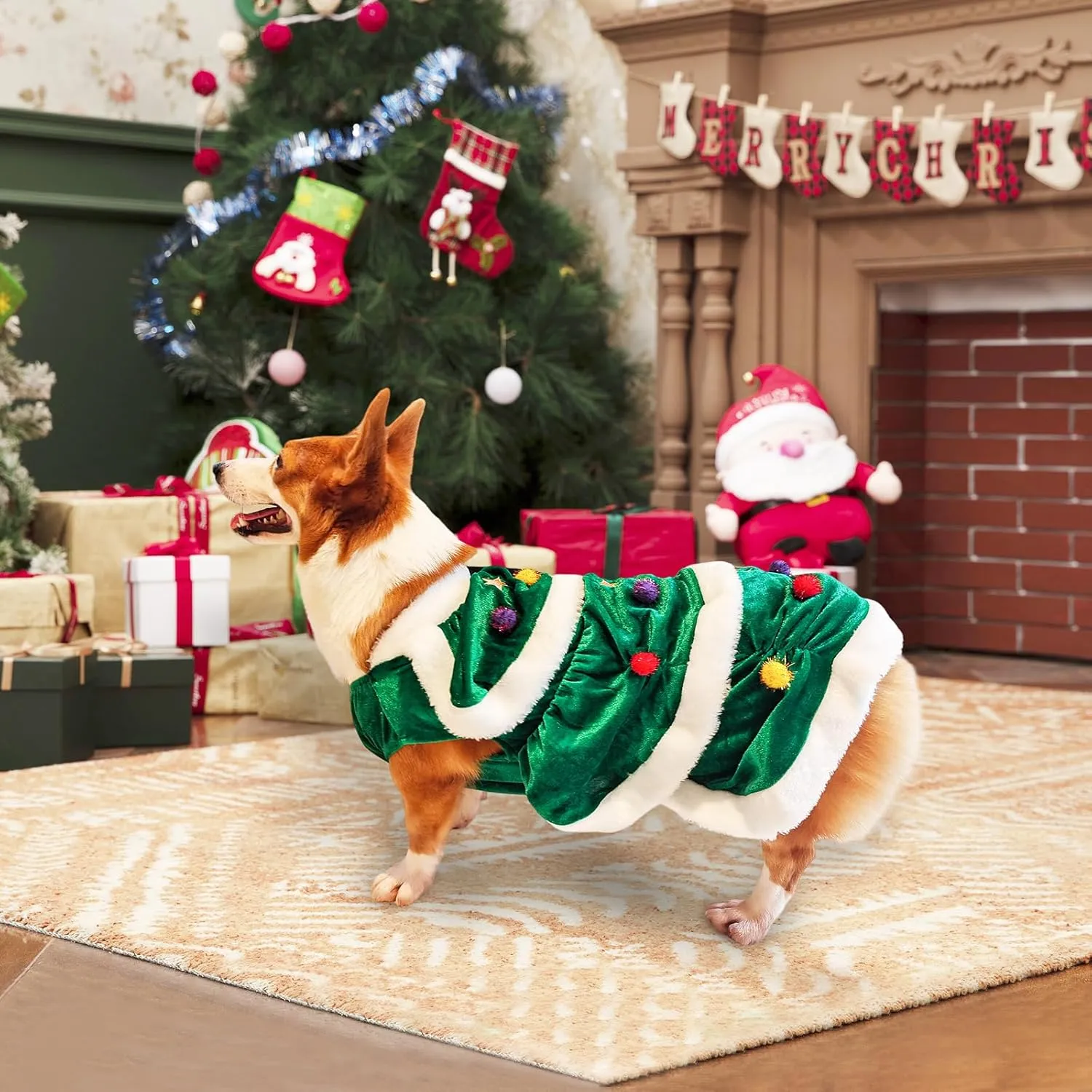 NACOCO Dog Cloak Pet Winter Clothes Christmas Tree Coat Cute and Warm Dog Costumes (Green, M)