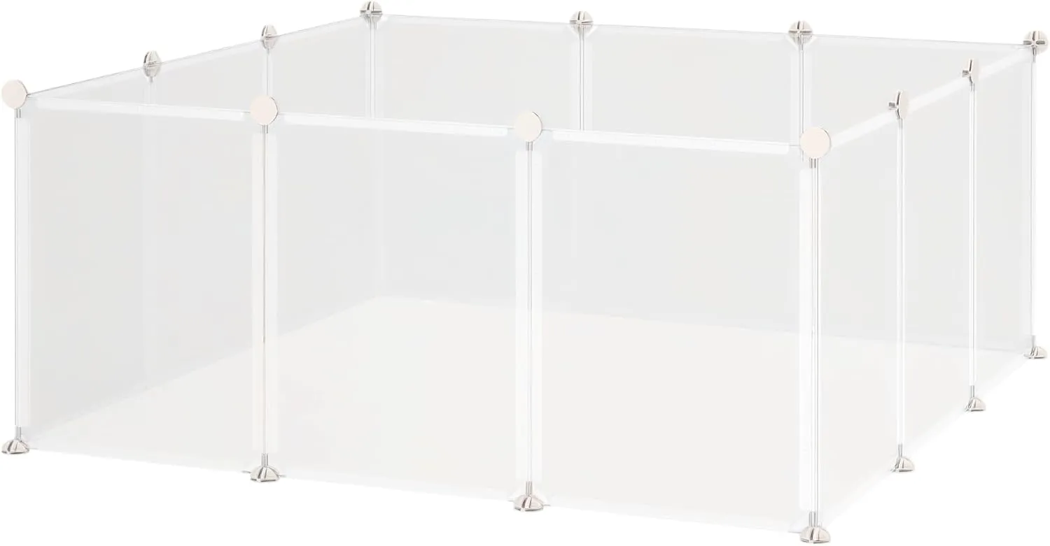 PawHut Pet Playpen DIY Small Animal Cage Open Enclosure Portable Plastic Fence 12 Panels for Bunny Chinchilla Guinea Pig White, 18" x 14"
