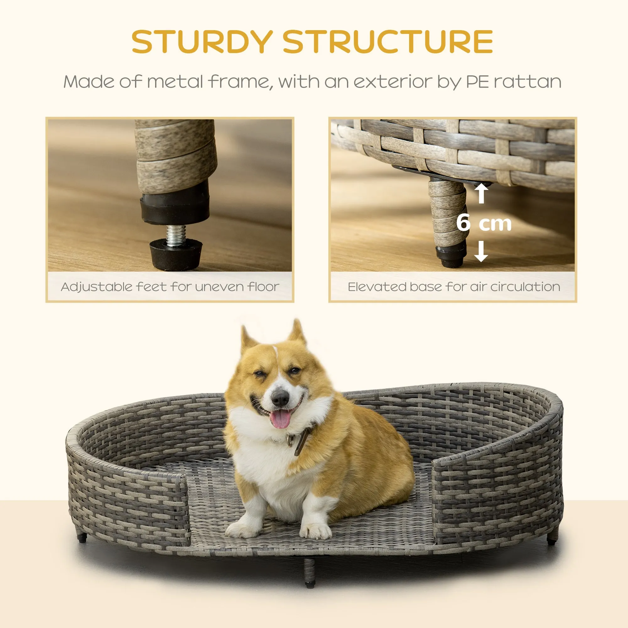 PawHut Wicker Dog Sofa Bed w/ Soft Water-resistant Cushion for Large Dogs