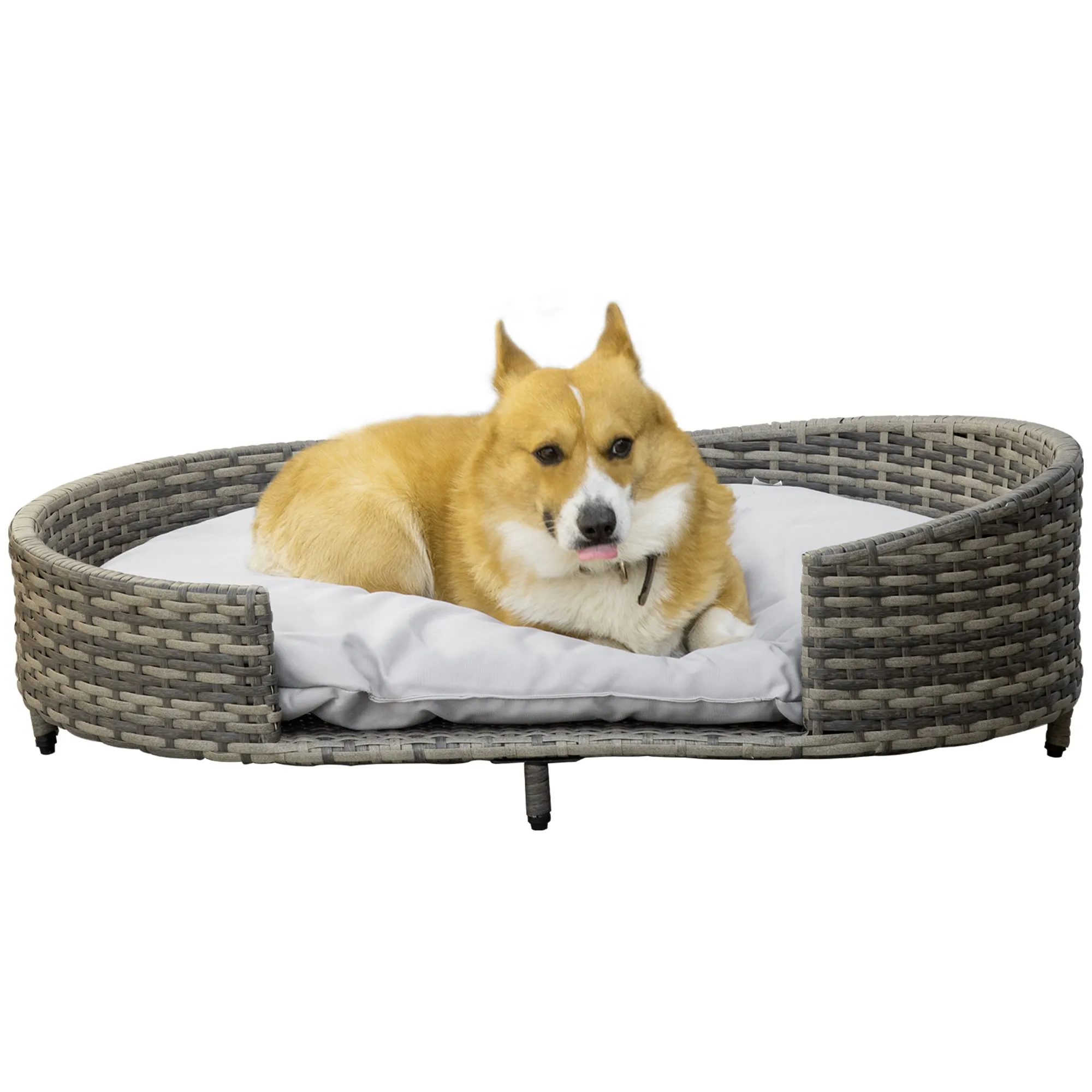 PawHut Wicker Dog Sofa Bed w/ Soft Water-resistant Cushion for Large Dogs