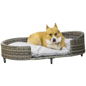 PawHut Wicker Dog Sofa Bed w/ Soft Water-resistant Cushion for Large Dogs