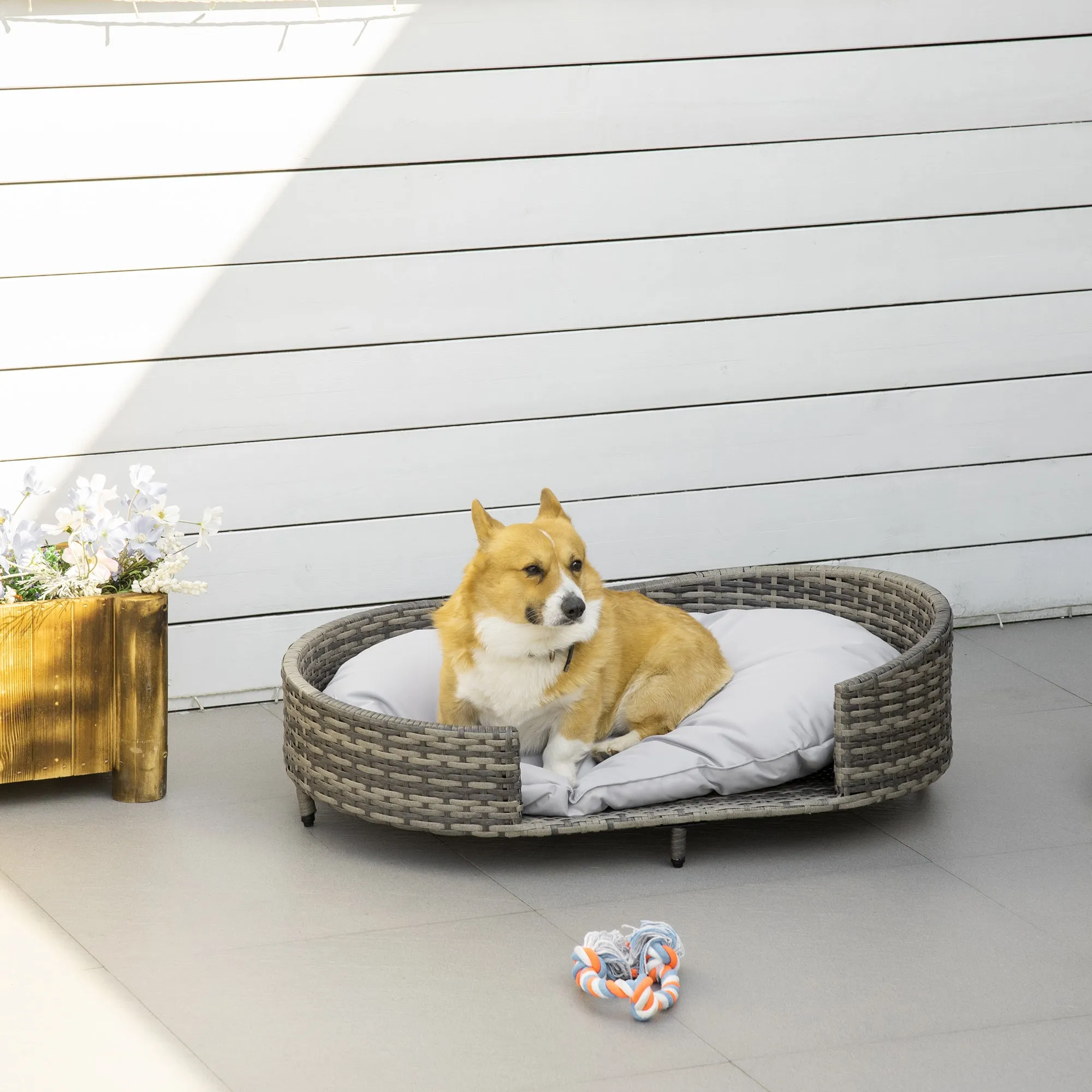 PawHut Wicker Dog Sofa Bed w/ Soft Water-resistant Cushion for Large Dogs
