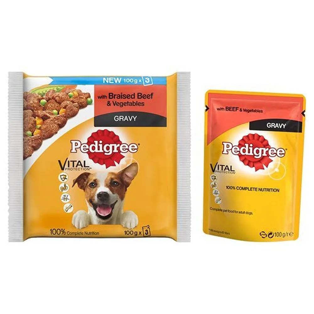 Pedigree Adult Wet Dog Food Pouches Beef in Gravy | Pack of 3