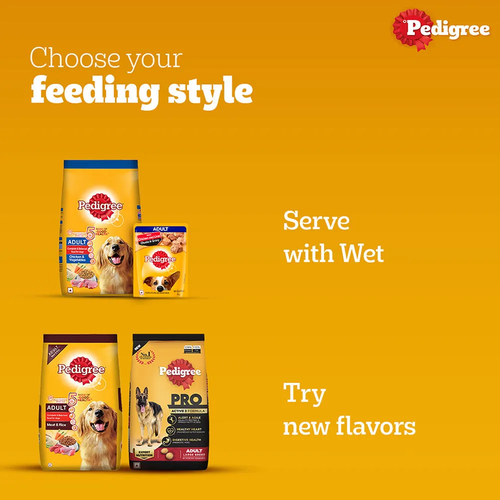 Pedigree Chicken and Vegetables and Chicken and Liver Chunks in Gravy Adult Dry and Wet Food Combo