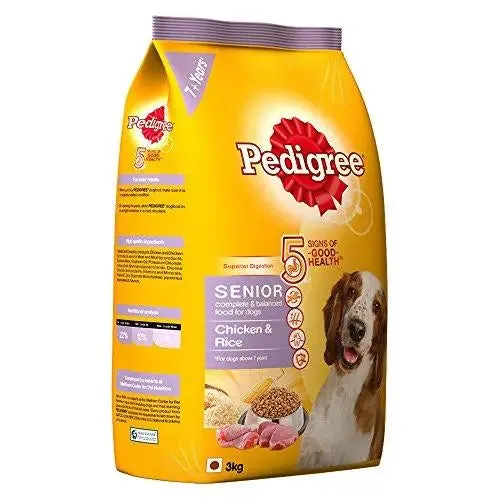 Pedigree Dry Dog Food, Chicken & Rice for Senior Dogs (7 Years ) – 3 kg Pack