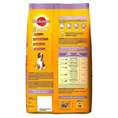 Pedigree Dry Dog Food, Chicken & Rice for Senior Dogs (7 Years ) – 3 kg Pack