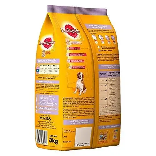 Pedigree Dry Dog Food, Chicken & Rice for Senior Dogs (7 Years ) – 3 kg Pack