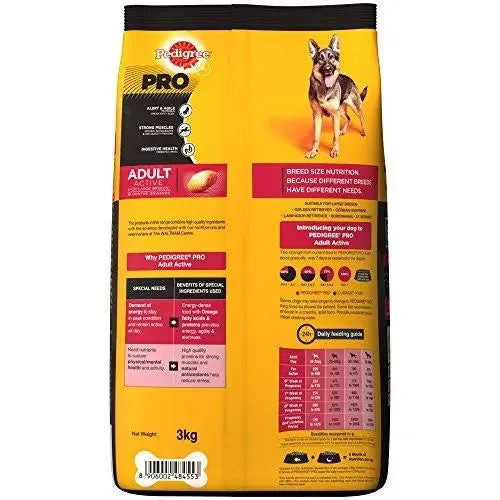 Pedigree PRO Expert Nutrition, Dry Dog Food for Active Adult Dogs (18 Months Onwards) - 3 kg Pack