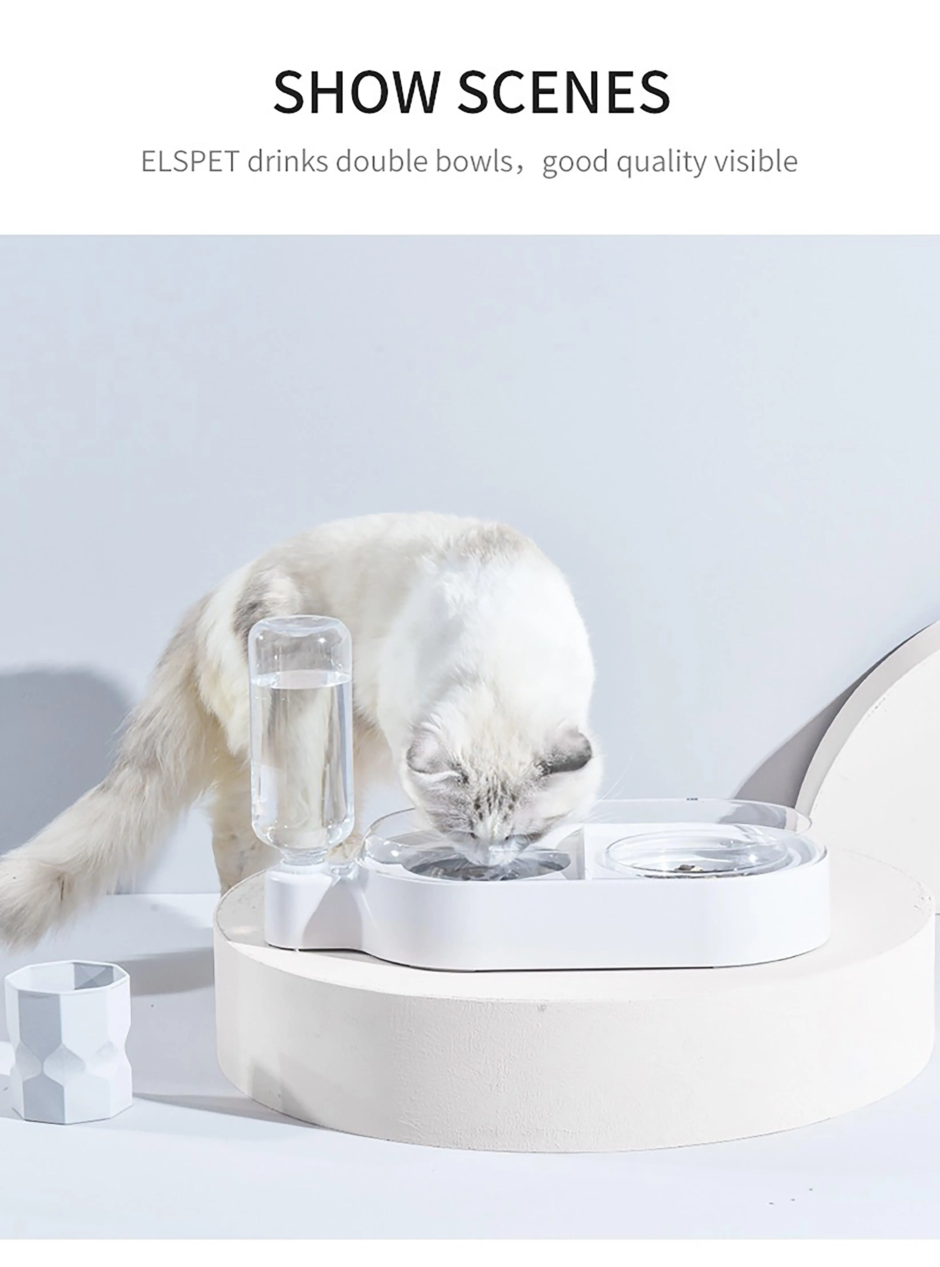 Pet Feeder 2-in-1 drinking and food bowl with splash