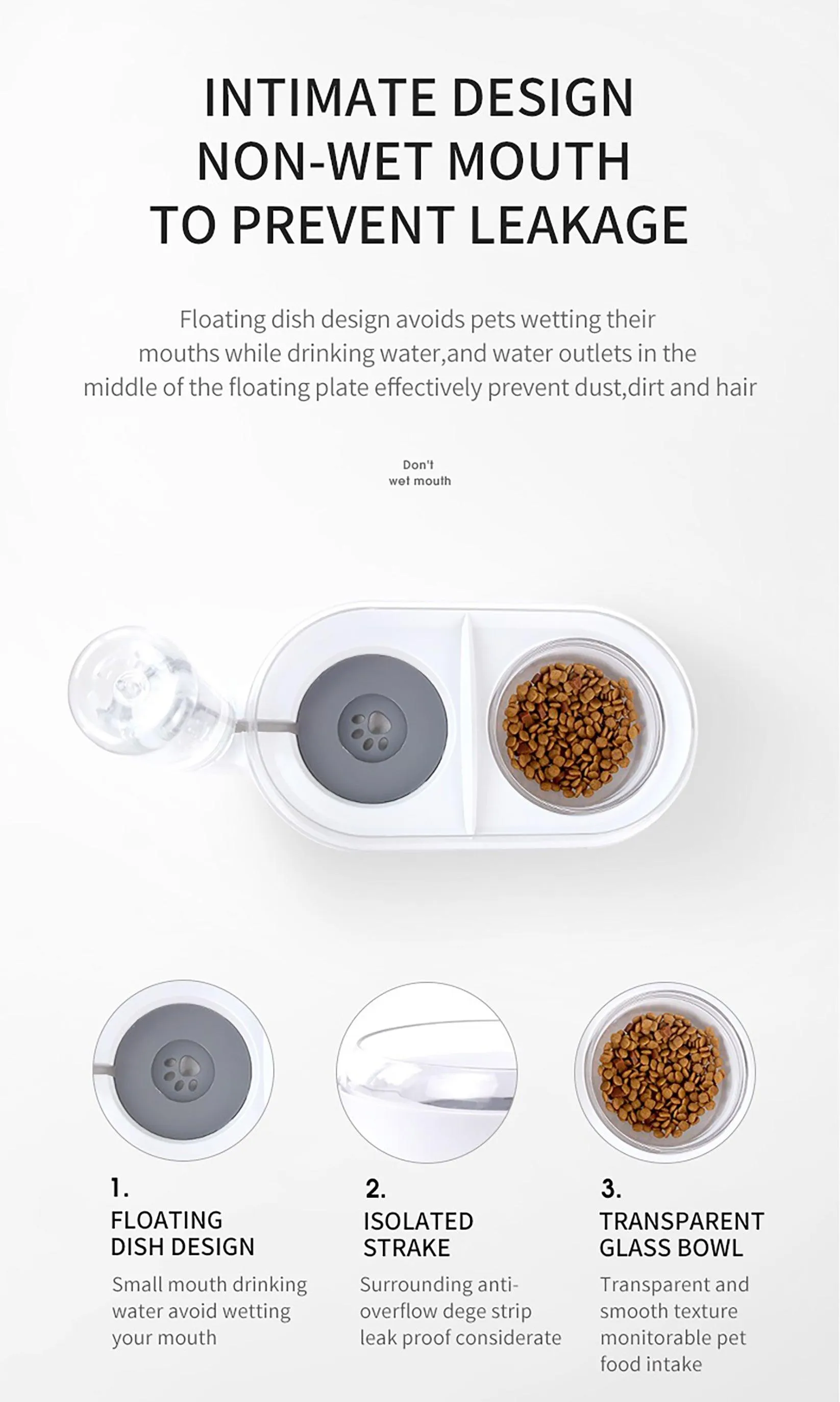 Pet Feeder 2-in-1 drinking and food bowl with splash