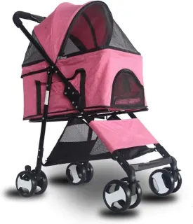 Pet Stroller Detachable 25Kg Travel Trolley with 2 Front Swivel Wheels Foldable 4 Wheels Pram for Medium Dog (Pink)
