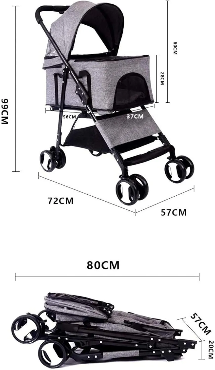 Pet Stroller Detachable 25Kg Travel Trolley with 2 Front Swivel Wheels Foldable 4 Wheels Pram for Medium Dog (Pink)