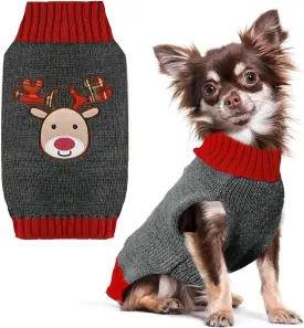 PETCARE Reindeer Christmas Dog & Cat Sweater Vest - Gray Cartoon Elk Pet Holiday Clothes for Small to Large Dogs & Cats - Fall Winter Outfits, X-Small