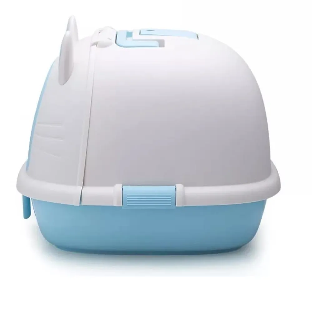 PetGains Fully Enclosed Litter Box Deodorant Anti Stink Toilet for Cats (Blue/White)