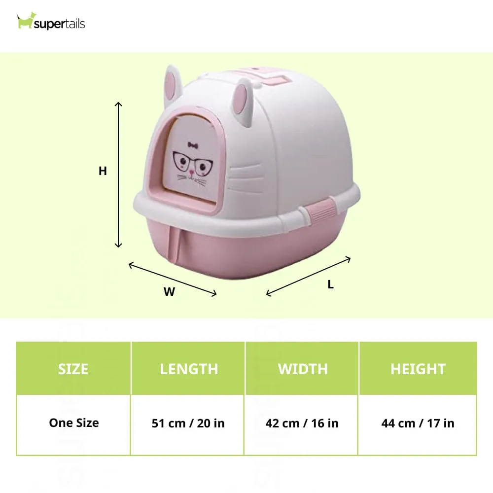 PetGains Fully Enclosed Litter Box Deodorant Anti Stink Toilet for Cats (Pink/White)