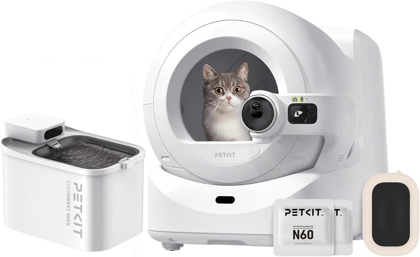 PETKIT PUROBOT Ultra AI Camera Auto-Packing and Self-Cleaning Cat Litter Box   EVERSWEET MAX Cordless Cat Water Fountain, True Touch-Free Automatic Cat Lotter Box, App Control
