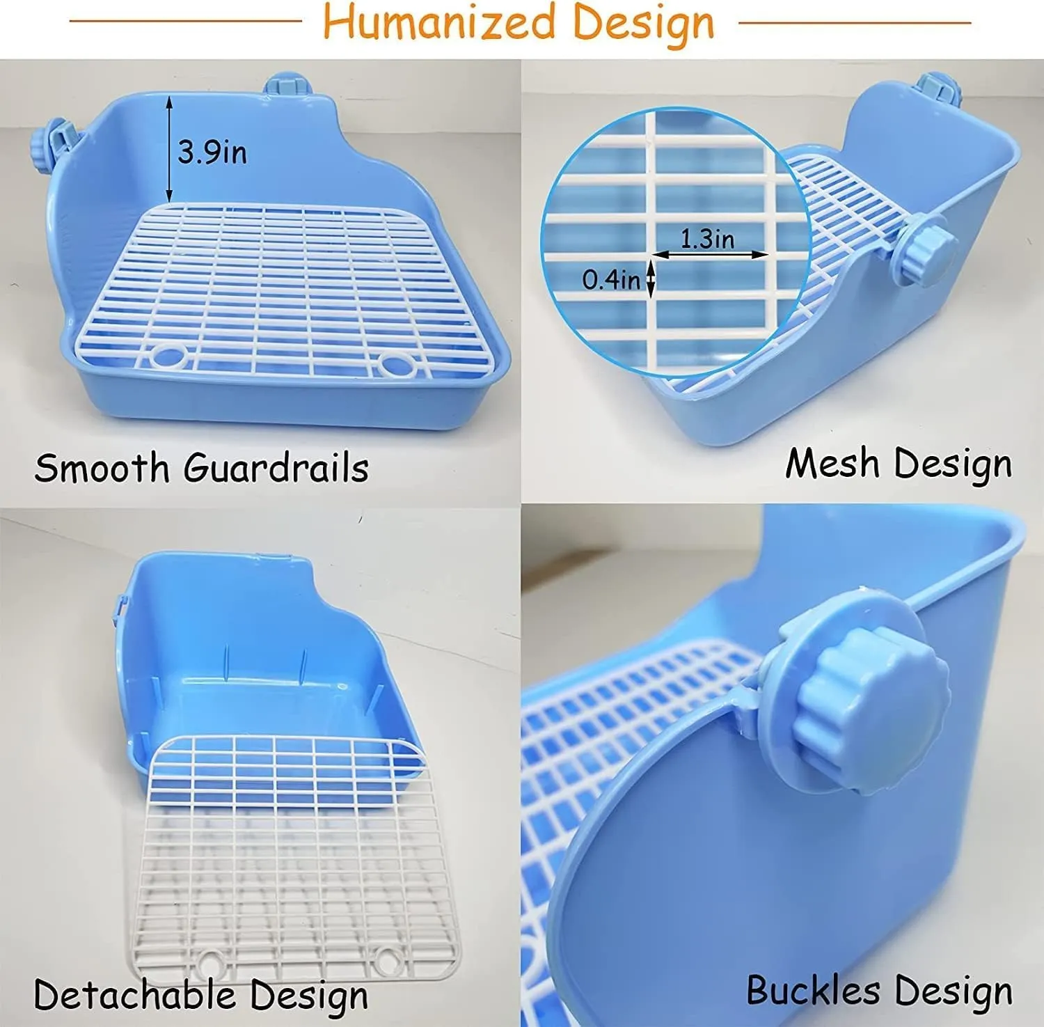 PINVNBY Rabbit Litter Box for Cage Wooden Guinea Pig Hay Rack Feeder Potty Trainer Corner Bunny Litter Box Pet Toilet with Cleaning Set for Guinea Pigs Ferret Rabbits Chinchilla