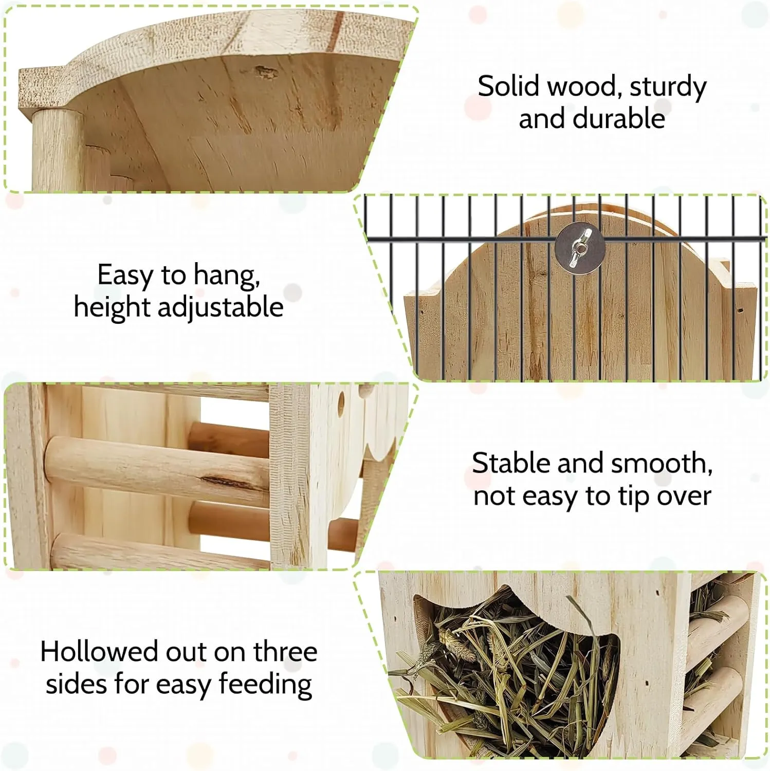 PINVNBY Rabbit Litter Box for Cage Wooden Guinea Pig Hay Rack Feeder Potty Trainer Corner Bunny Litter Box Pet Toilet with Cleaning Set for Guinea Pigs Ferret Rabbits Chinchilla