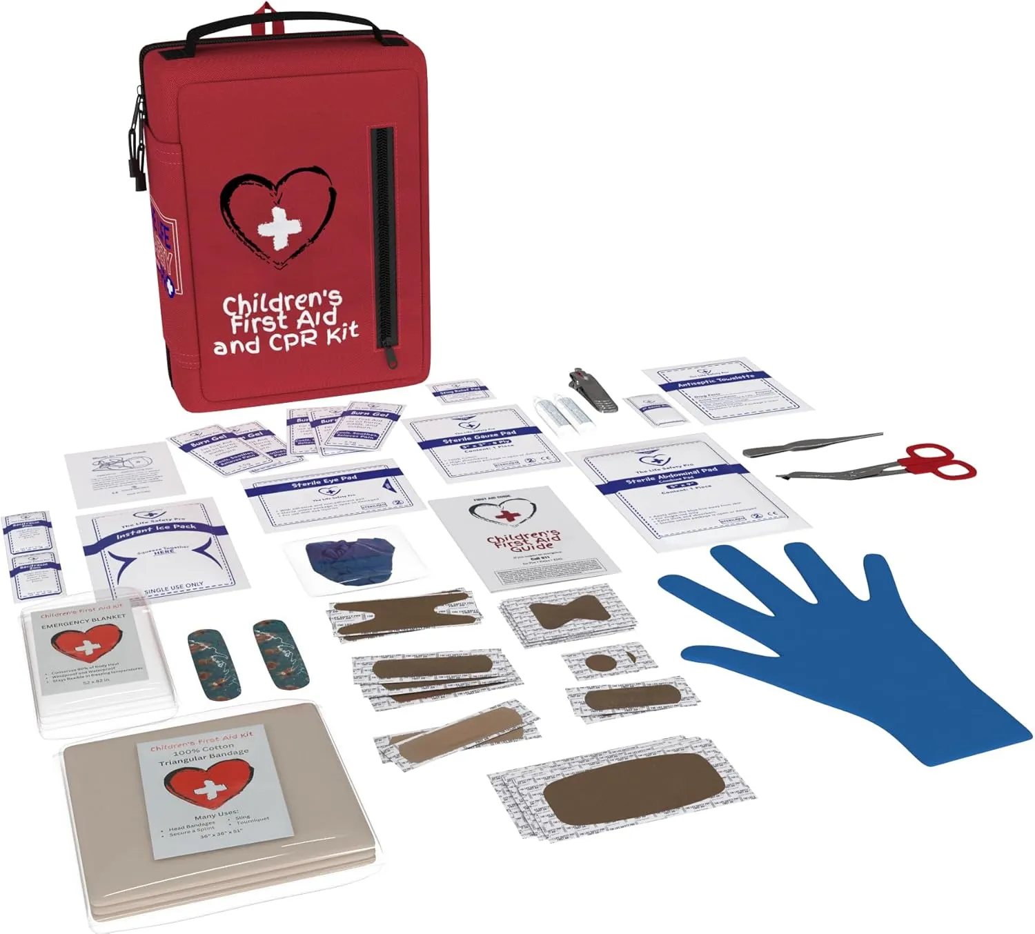 Portable First Aid Kit for Kids with CPR Shield - Ideal for Home, Car, School, Camping, and as a Travel First aid kit. Latex-Free Bandages  Children First Aid Guide by The Life Safety Pro