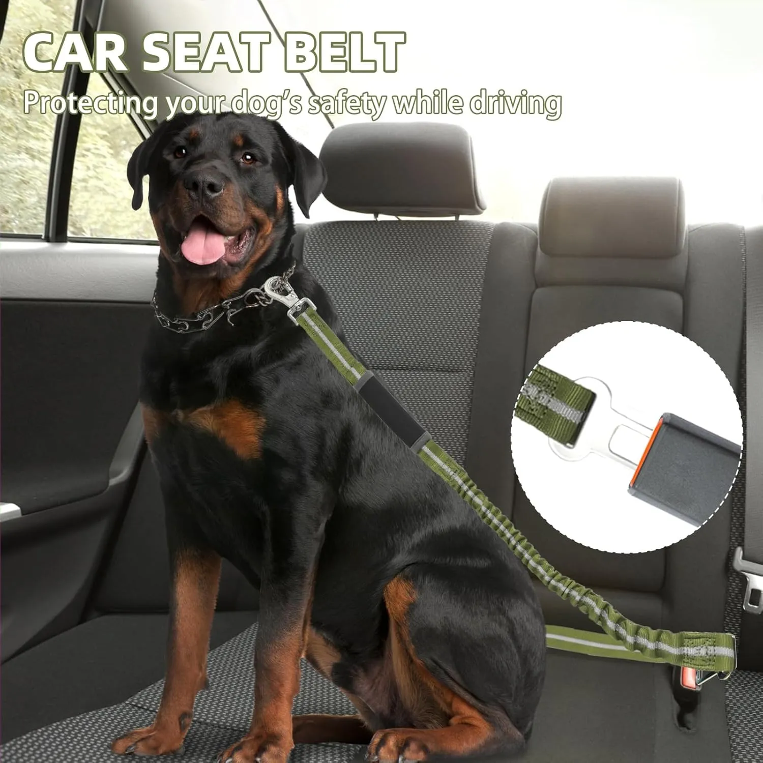 PUPTECK Heavy Duty Bungee Leash for Medium Large Dogs, No Pull Tactical Dog Leash with Double Handles for Training, Reflective with Car Seatbelt and Quick Release Buckle, Green