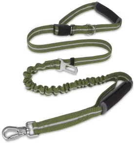 PUPTECK Heavy Duty Bungee Leash for Medium Large Dogs, No Pull Tactical Dog Leash with Double Handles for Training, Reflective with Car Seatbelt and Quick Release Buckle, Green