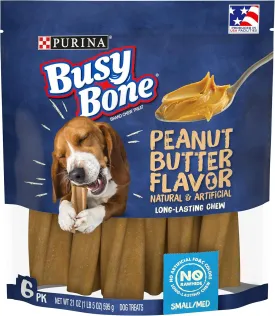 Purina Busy Bone Made in USA Facilities, Long Lasting Small/Medium Breed Adult Dog Chews, Peanut Butter Flavor - (Pack of 4) 6 Ct. Pouches