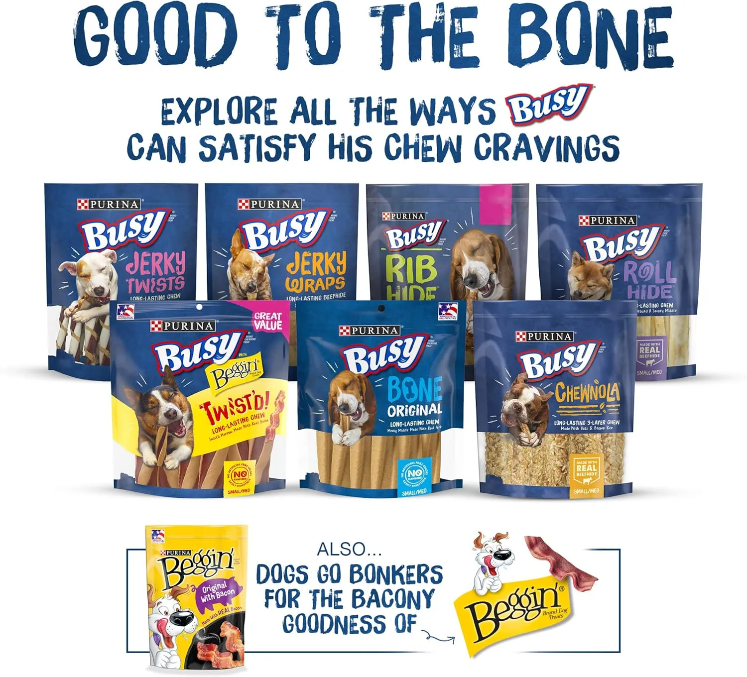 Purina Busy Bone Made in USA Facilities, Long Lasting Small/Medium Breed Adult Dog Chews, Peanut Butter Flavor - (Pack of 4) 6 Ct. Pouches